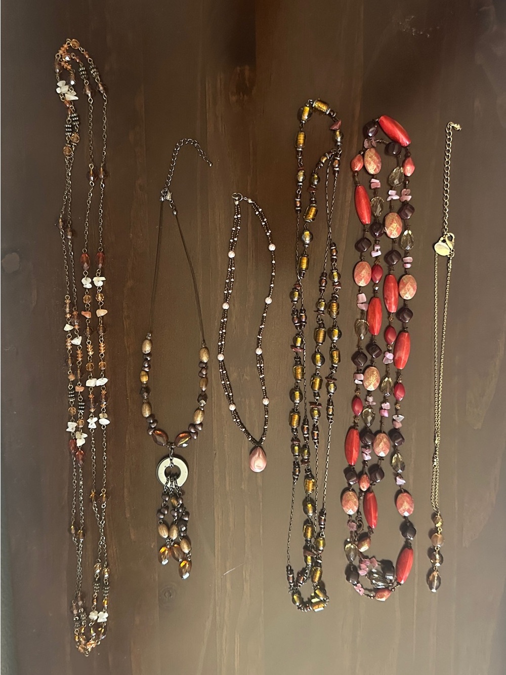 Lot of 6 Red/Brown/Orange Beaded Statement Necklaces - Women’s Jewelry